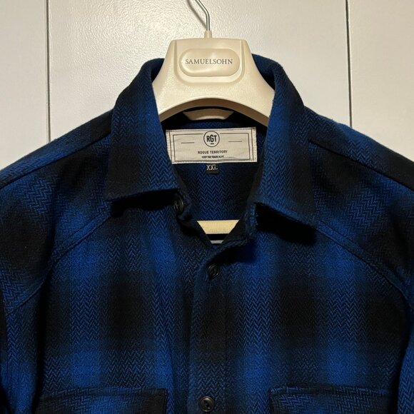 Rogue Territory Blue Herringbone Heavy HB Plaid Western Shirt - L/XL - Picture 2 of 10